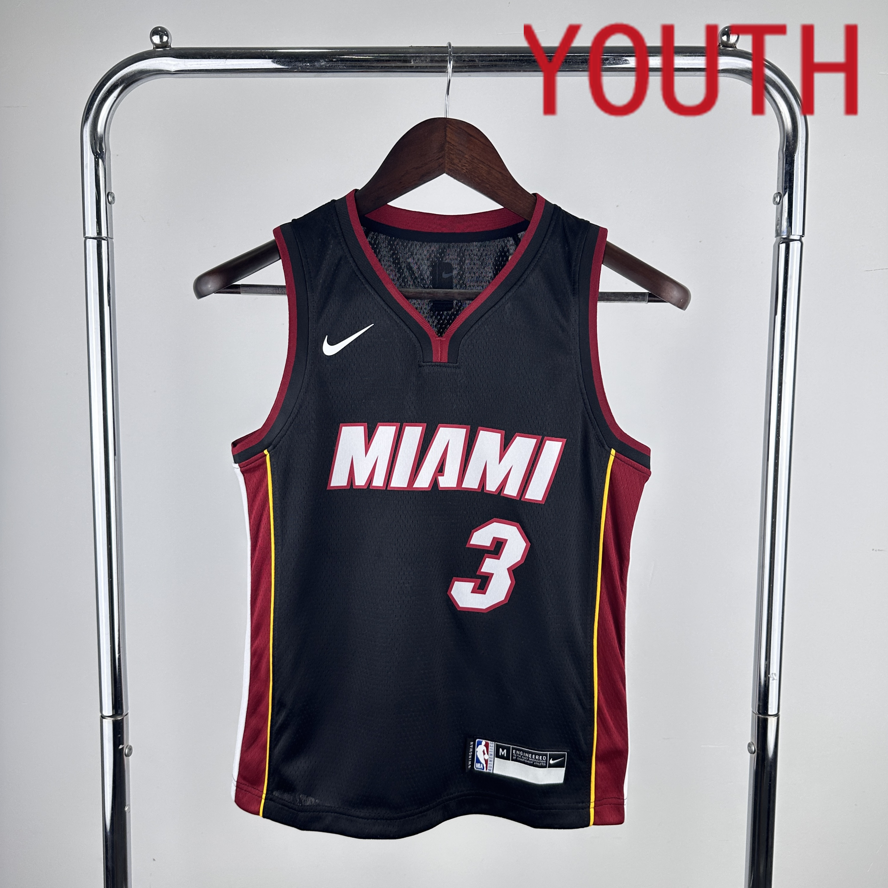 Youth Miami Heat #3 Wade Black Nike 2024 NBA Jersey